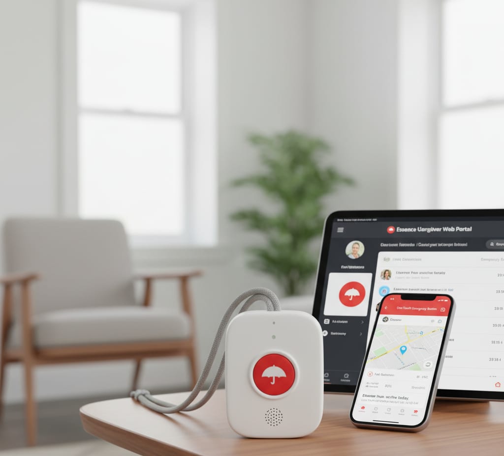 Essence Umbrella PERS device with mobile and caregiver apps